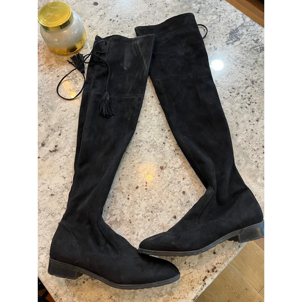 Marc Fisher Olympia Black Faux‎ Suede Over The Knee Tassel Boots MFOLYMPIA-T 9M